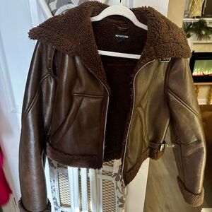 PrettyLittleThing Chocolate Brown Leather Jacket